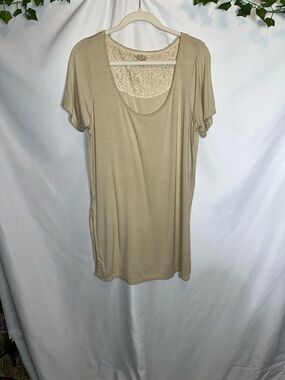 POL Beige Scoop Neck Top with Lace Back Panel
